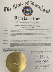 Maryland State Proclamation for the Maryland Poison Center's Poison Prevention Week