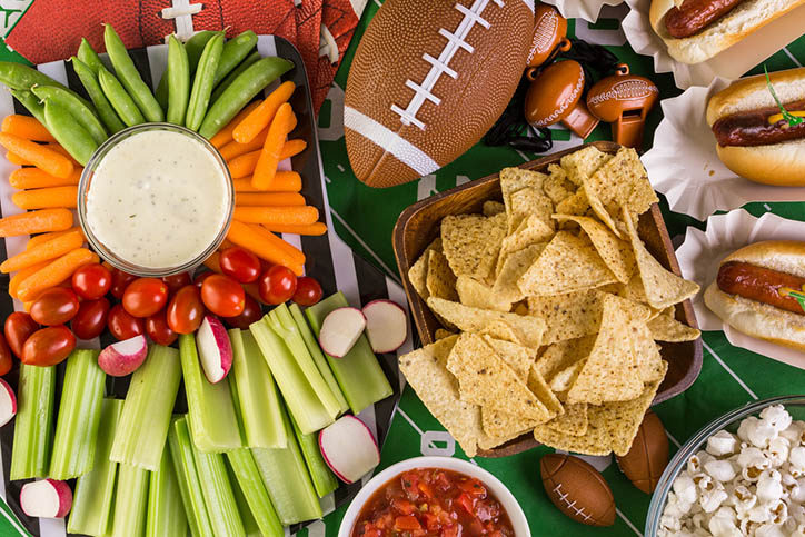 Appetizers on the table for the football party.