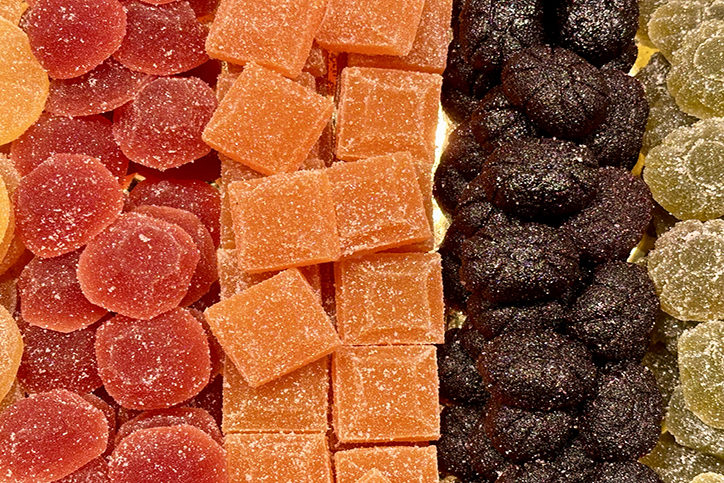 Variety of gummies in different colors