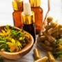 St. John’s Wort flower, supplement capsules, and tinctures
